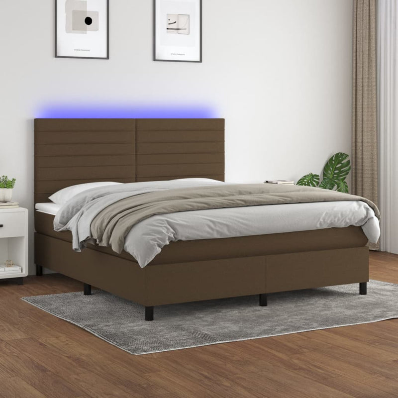 Boxspring met matras en LED stof donkerbruin 180x200 cm