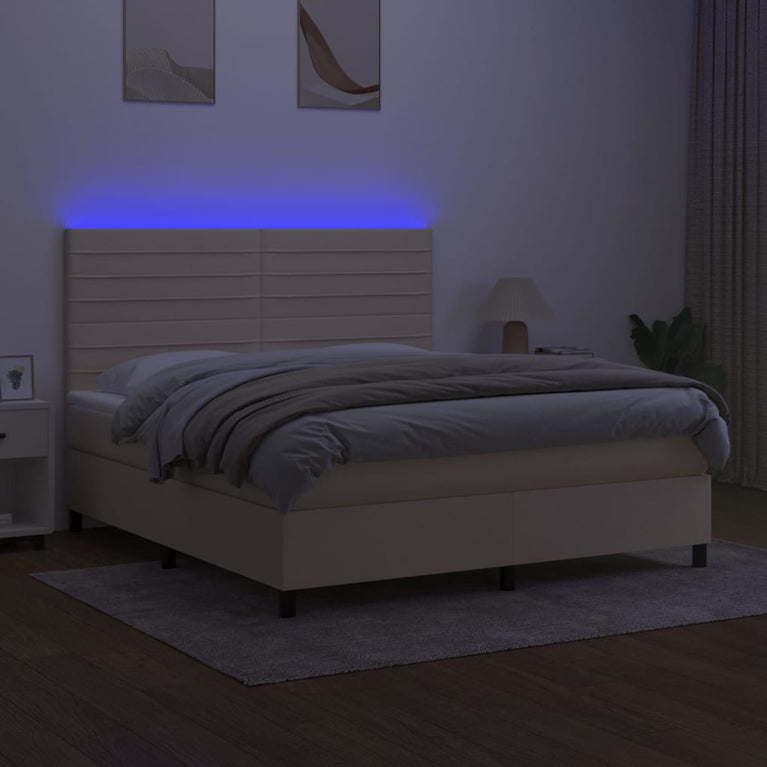 Boxspring met matras en LED stof crèmekleurig 180x200 cm