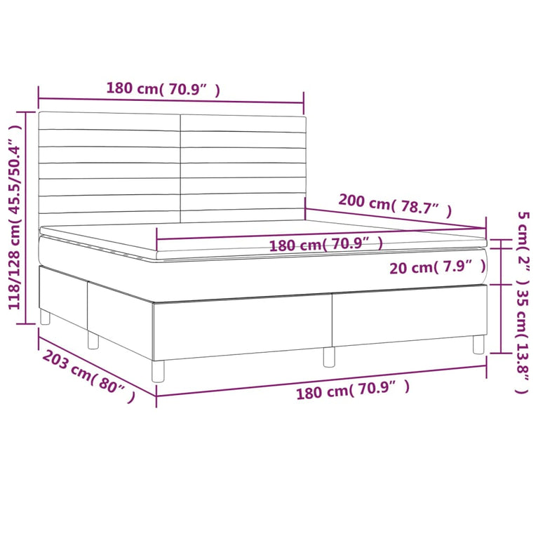 Boxspring met matras en LED stof crèmekleurig 180x200 cm