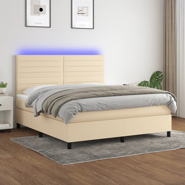 Boxspring met matras en LED stof crèmekleurig 180x200 cm