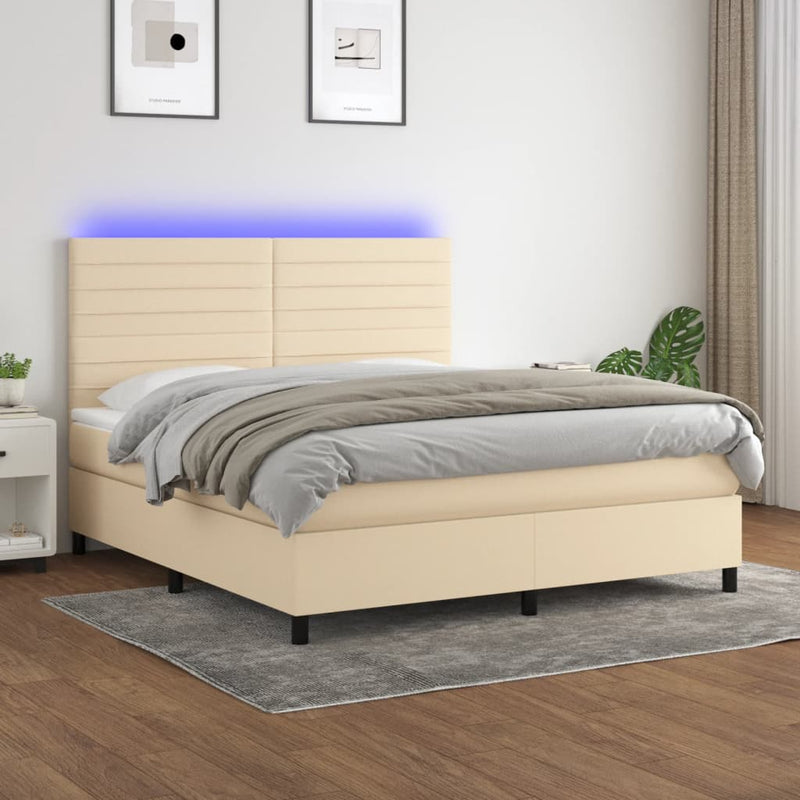 Boxspring met matras en LED stof crèmekleurig 180x200 cm