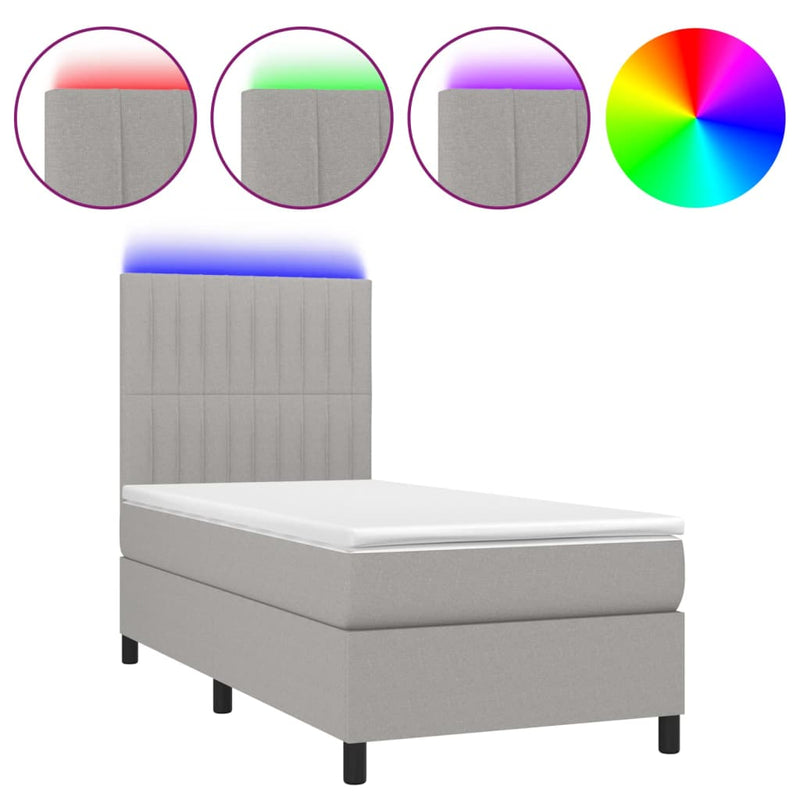 Boxspring met matras en LED stof lichtgrijs 80x200 cm