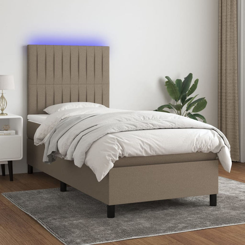 Boxspring met matras en LED stof taupe 100x200 cm