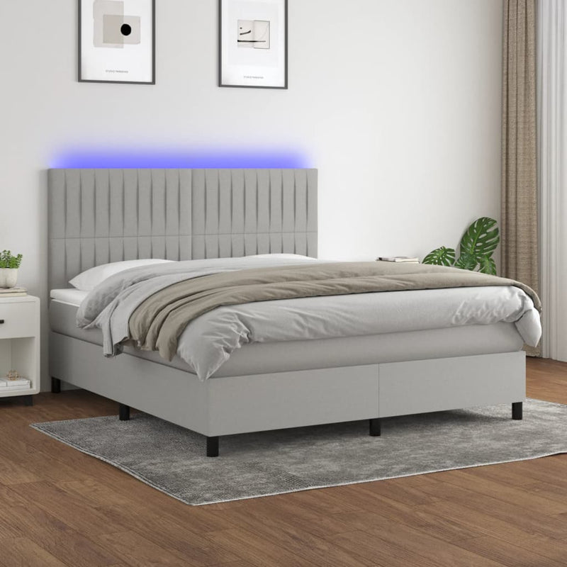 Boxspring met matras en LED stof lichtgrijs 160x200 cm