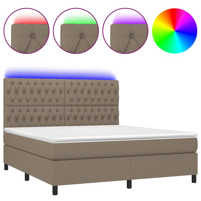 Boxspring met matras en LED stof taupe 160x200 cm