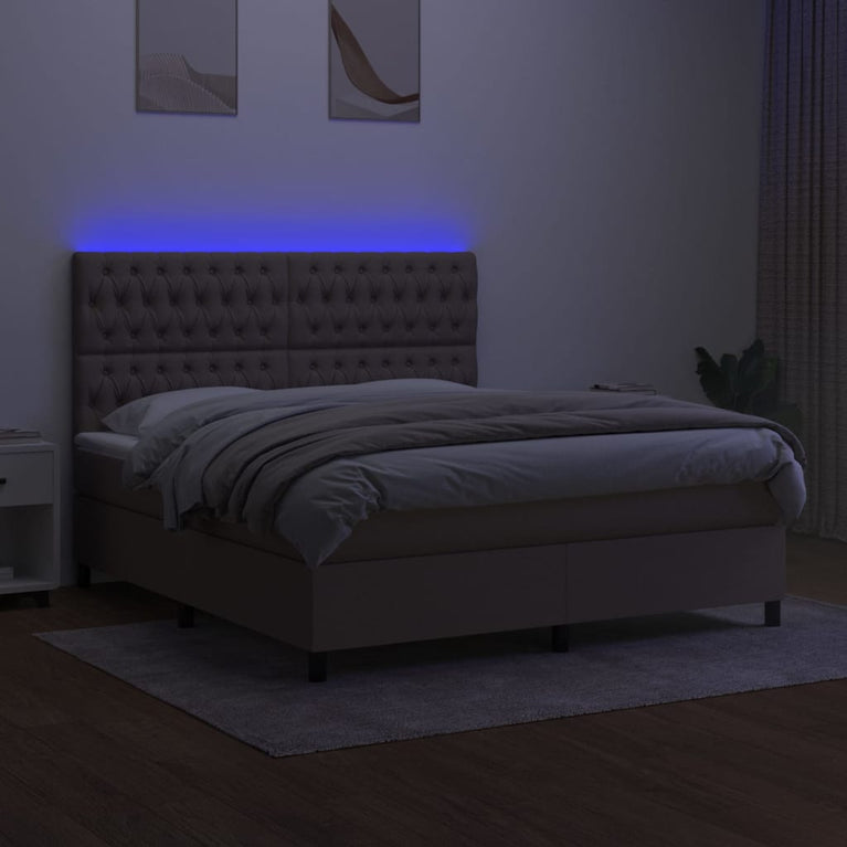 Boxspring met matras en LED stof taupe 160x200 cm