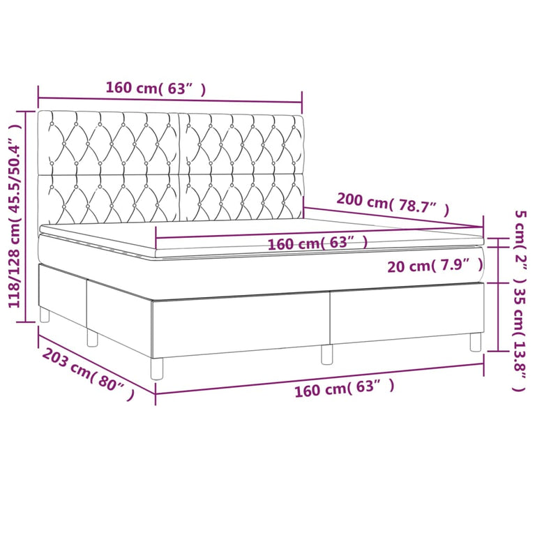 Boxspring met matras en LED stof taupe 160x200 cm