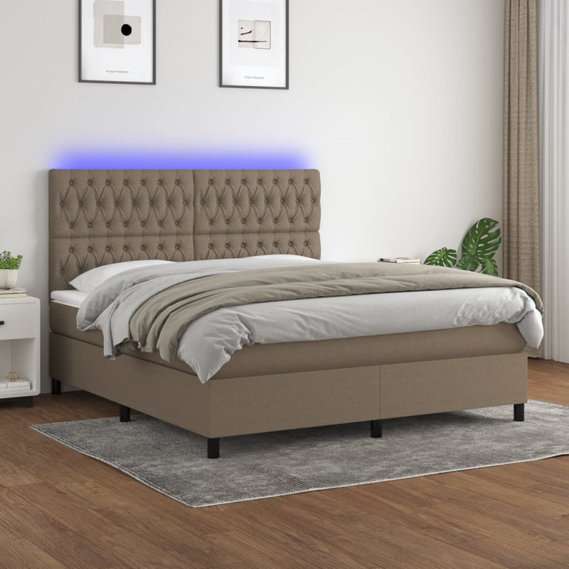 Boxspring met matras en LED stof taupe 160x200 cm