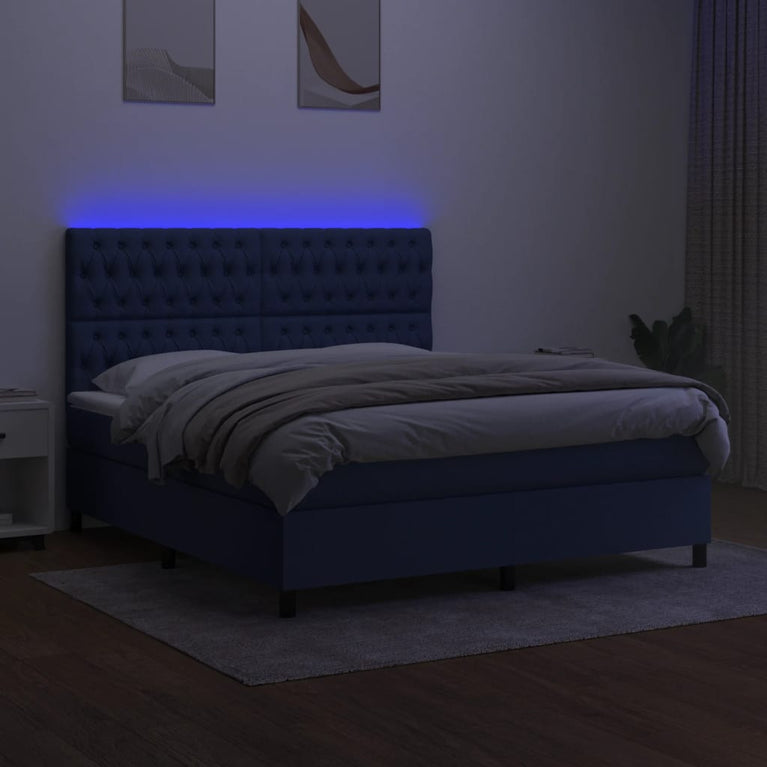 Boxspring met matras en LED stof blauw 180x200 cm