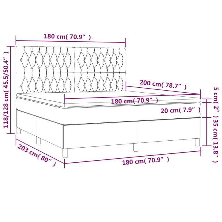 Boxspring met matras en LED stof blauw 180x200 cm