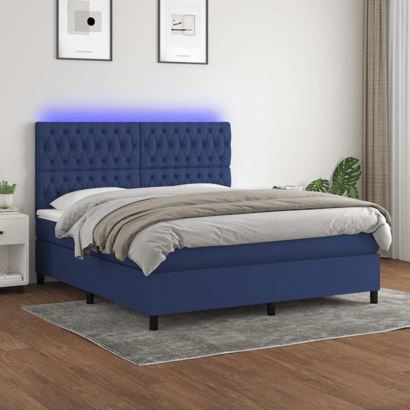 Boxspring met matras en LED stof blauw 180x200 cm
