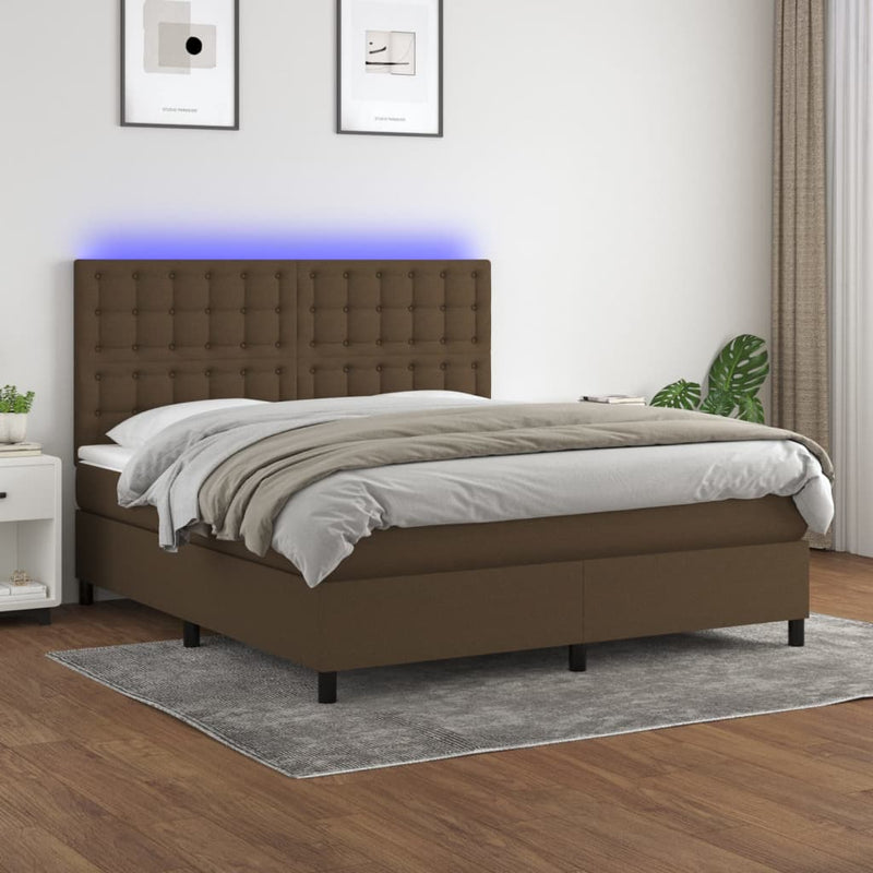 Boxspring met matras en LED stof donkerbruin 180x200 cm