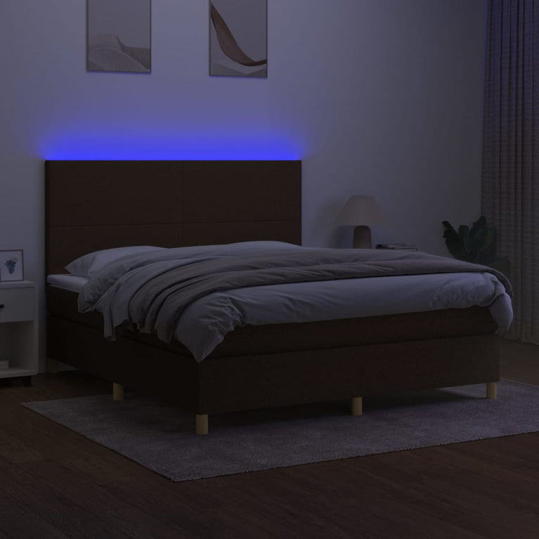 Boxspring met matras en LED stof donkerbruin 160x200 cm