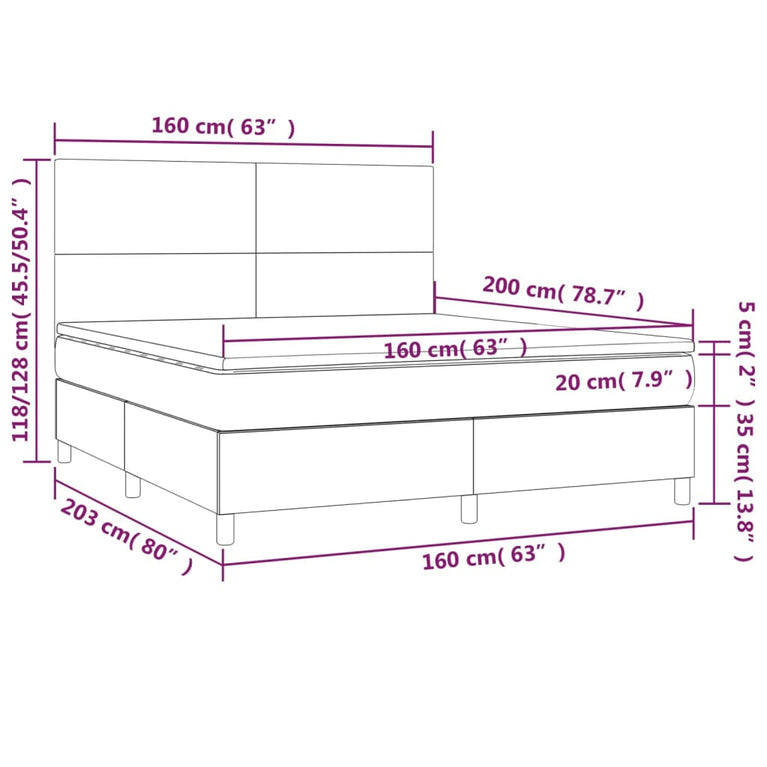 Boxspring met matras en LED stof donkerbruin 160x200 cm