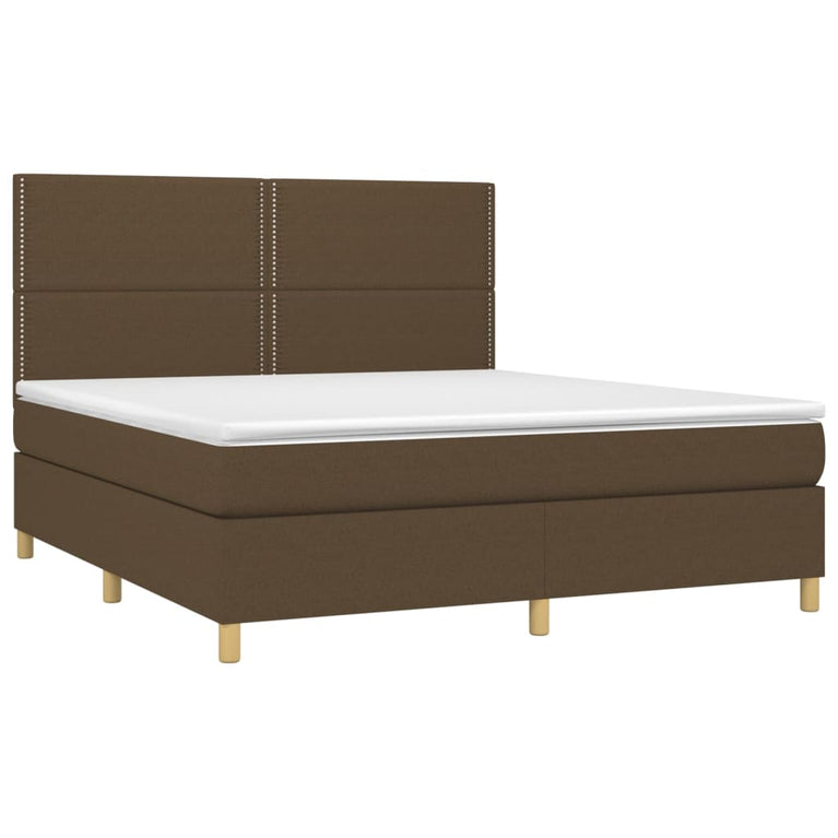 Boxspring met matras en LED stof donkerbruin 160x200 cm