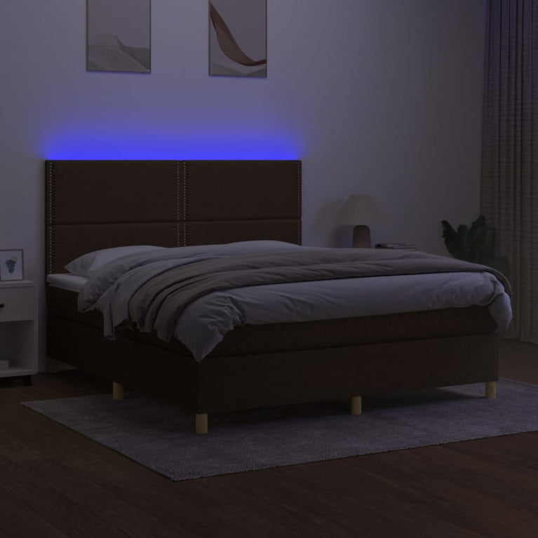 Boxspring met matras en LED stof donkerbruin 160x200 cm