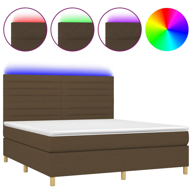 Boxspring met matras en LED stof donkerbruin 160x200 cm
