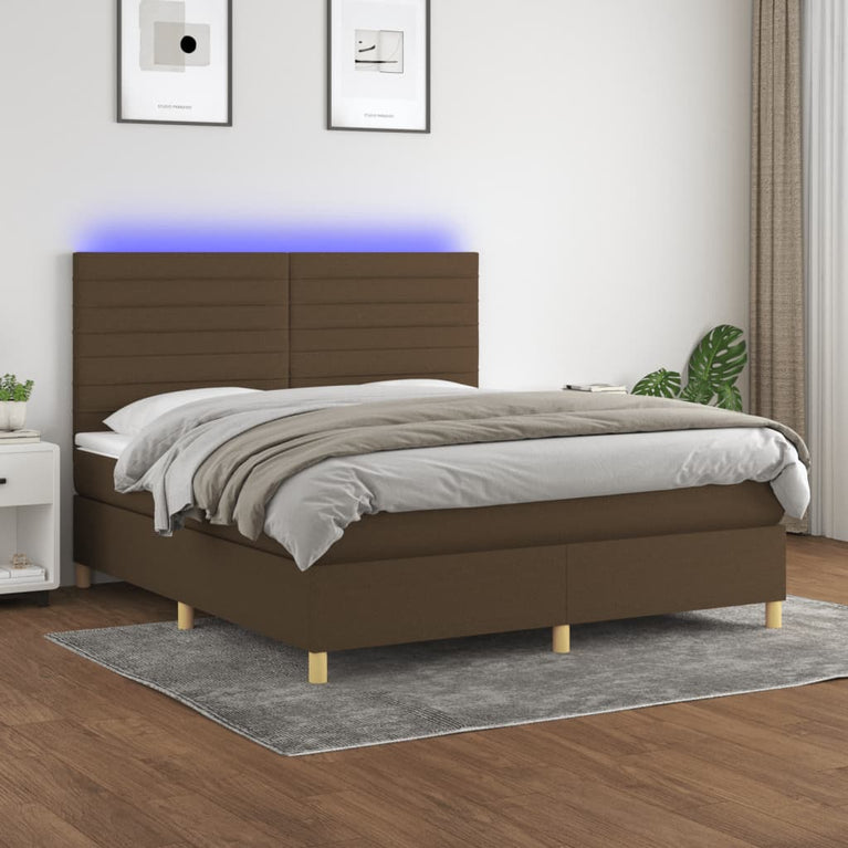 Boxspring met matras en LED stof donkerbruin 180x200 cm