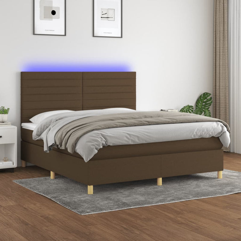 Boxspring met matras en LED stof donkerbruin 180x200 cm