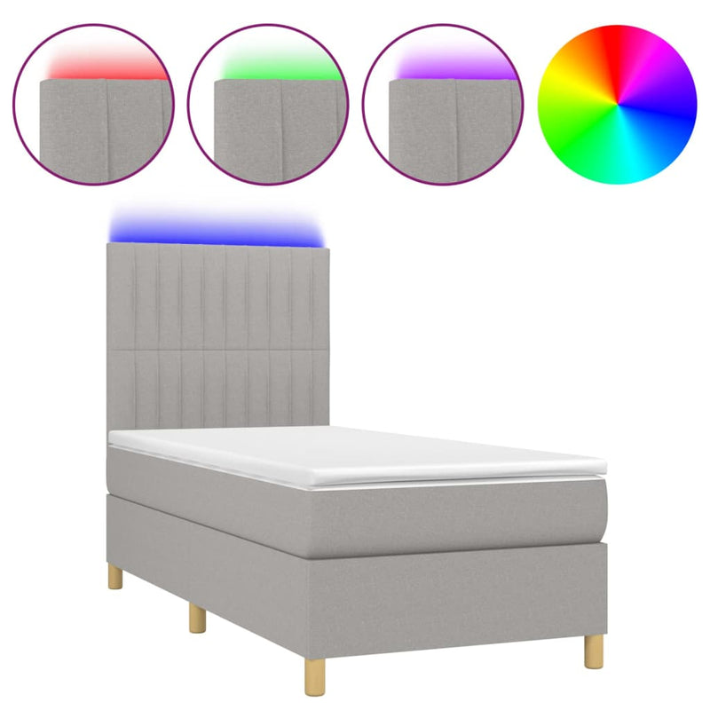 Boxspring met matras en LED stof lichtgrijs 80x200 cm