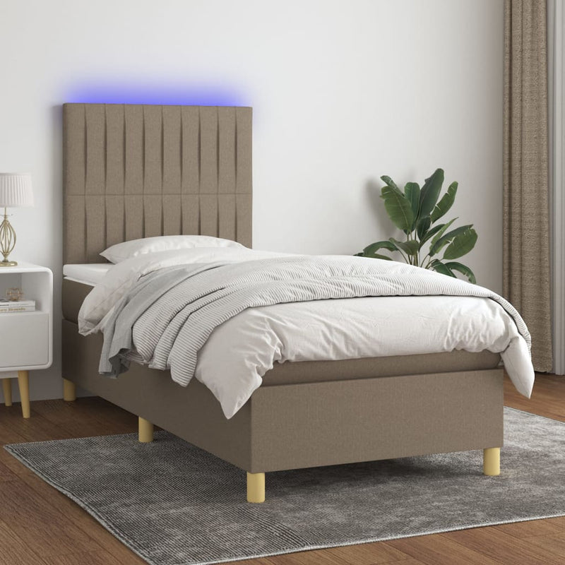 Boxspring met matras en LED stof taupe 100x200 cm