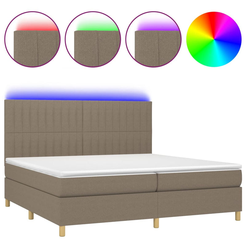 Boxspring met matras en LED stof taupe 200x200 cm