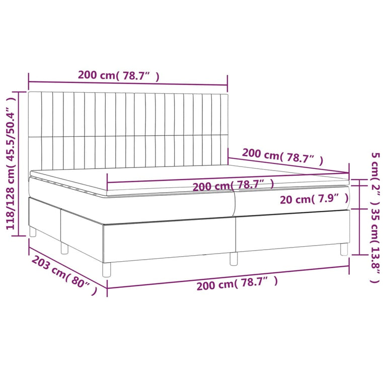 Boxspring met matras en LED stof taupe 200x200 cm