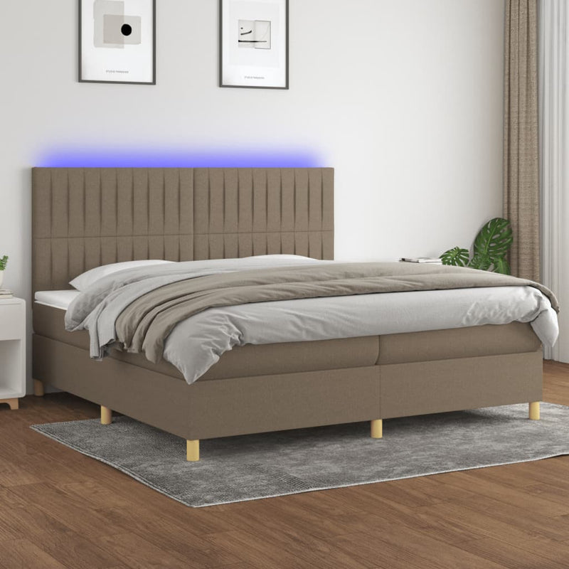 Boxspring met matras en LED stof taupe 200x200 cm
