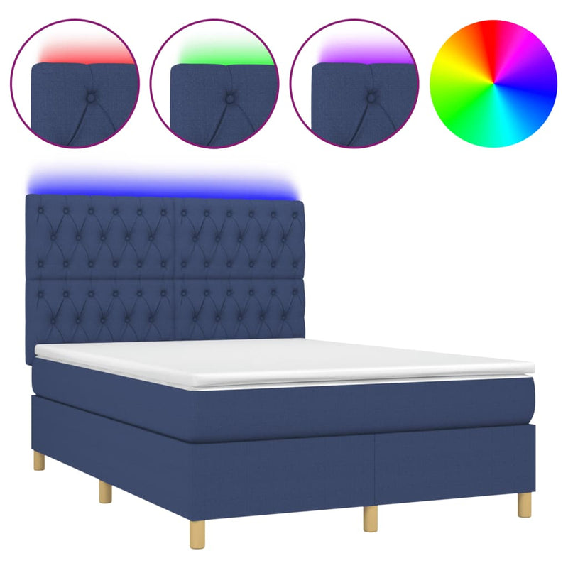 Boxspring met matras en LED stof blauw 140x190 cm