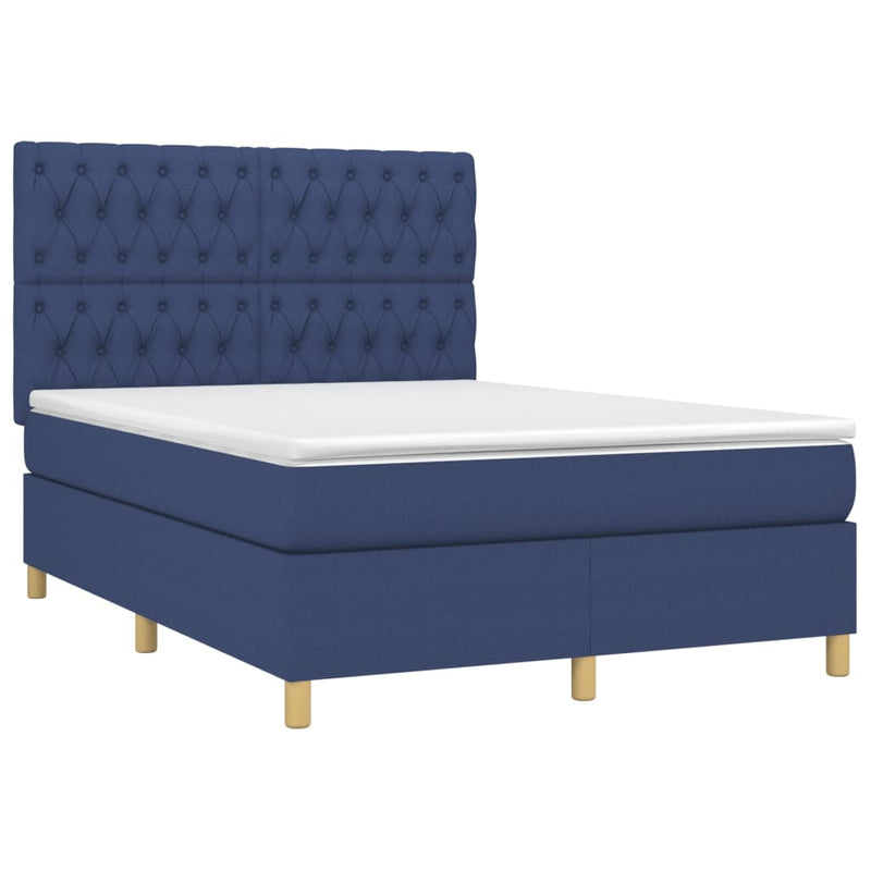 Boxspring met matras en LED stof blauw 140x190 cm