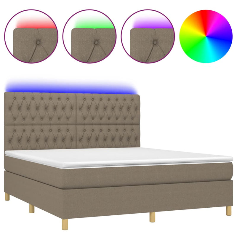 Boxspring met matras en LED stof taupe 160x200 cm