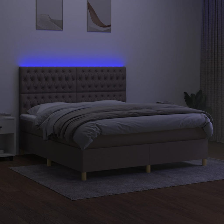 Boxspring met matras en LED stof taupe 160x200 cm