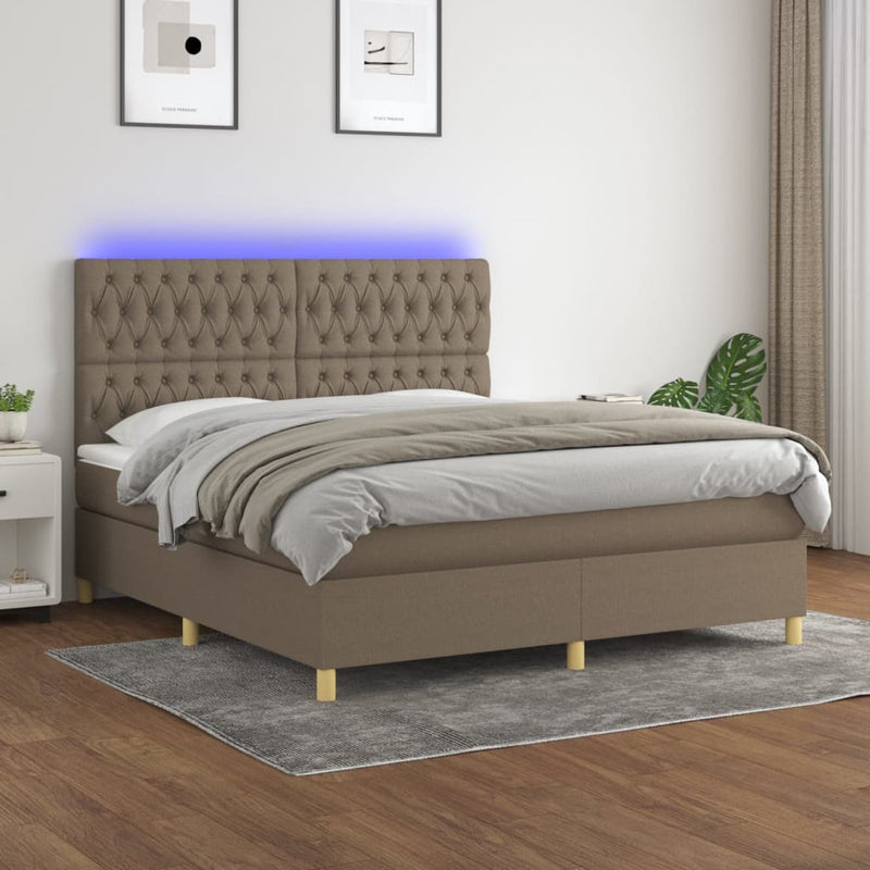 Boxspring met matras en LED stof taupe 160x200 cm