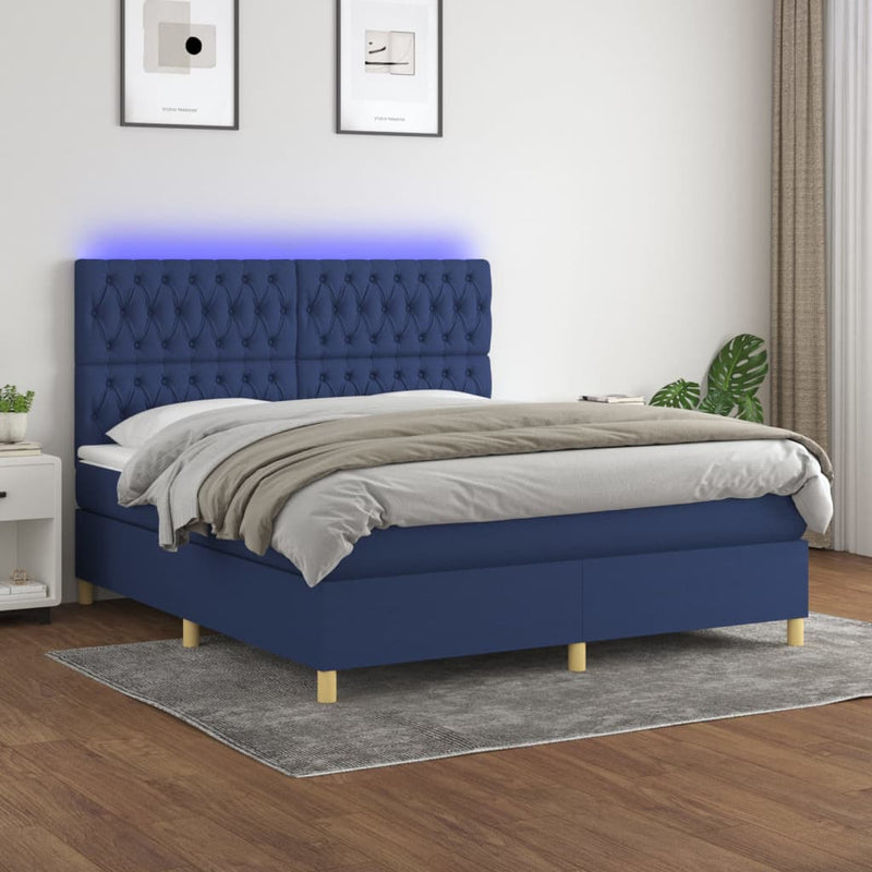 Boxspring met matras en LED stof blauw 180x200 cm
