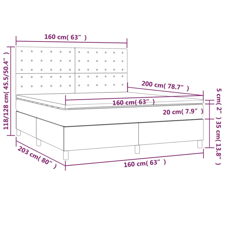 Boxspring met matras en LED stof taupe 160x200 cm