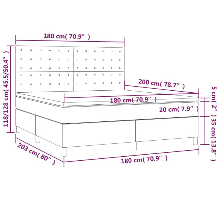 Boxspring met matras en LED stof donkerbruin 180x200 cm