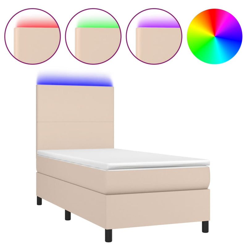Boxspring met matras en LED kunstleer cappuccinokleur 90x190 cm