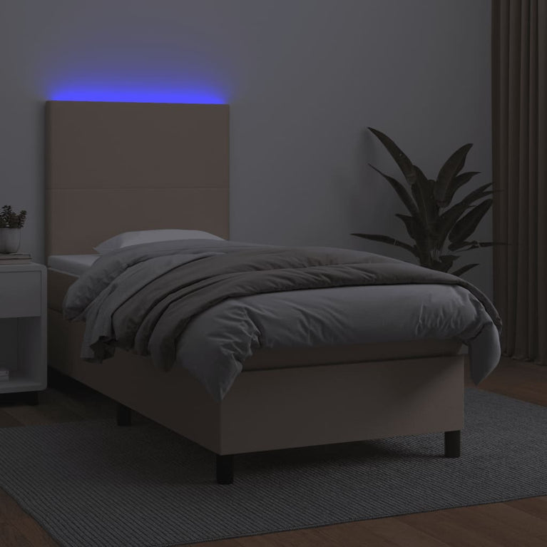 Boxspring met matras en LED kunstleer cappuccinokleur 90x190 cm