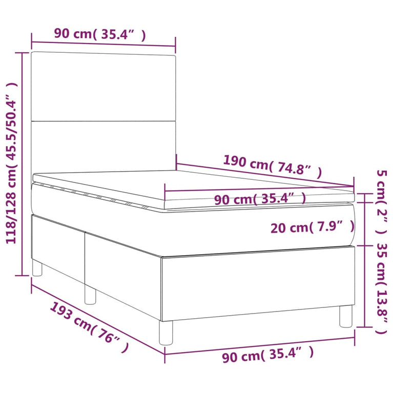 Boxspring met matras en LED kunstleer cappuccinokleur 90x190 cm