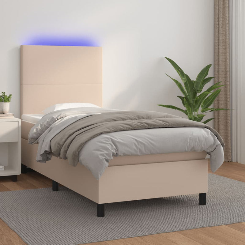 Boxspring met matras en LED kunstleer cappuccinokleur 90x190 cm