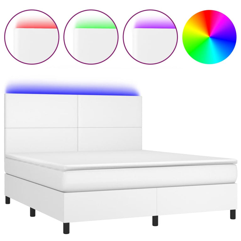 Boxspring met matras en LED kunstleer wit 180x200 cm