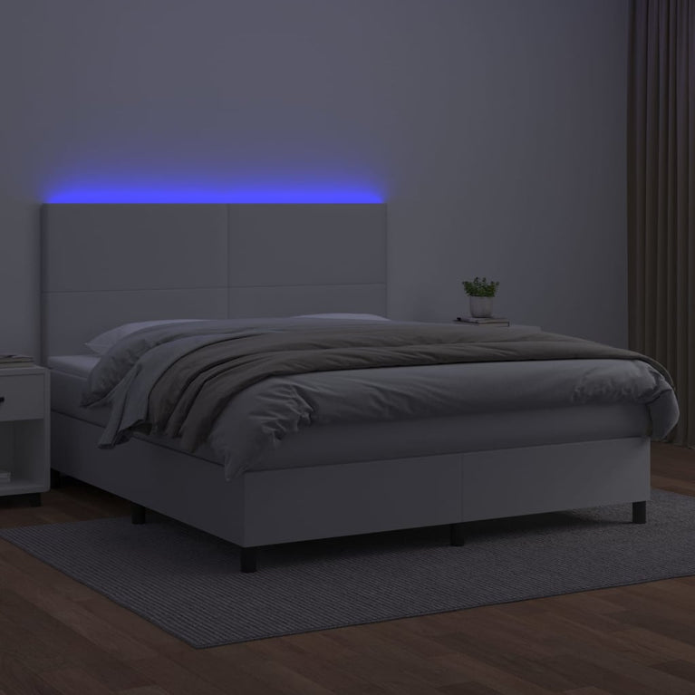 Boxspring met matras en LED kunstleer wit 180x200 cm