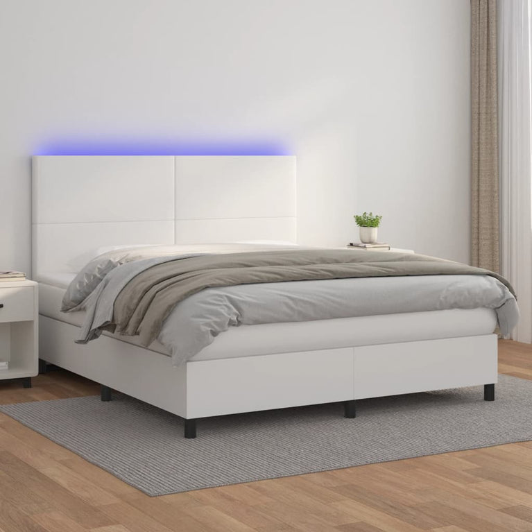 Boxspring met matras en LED kunstleer wit 180x200 cm