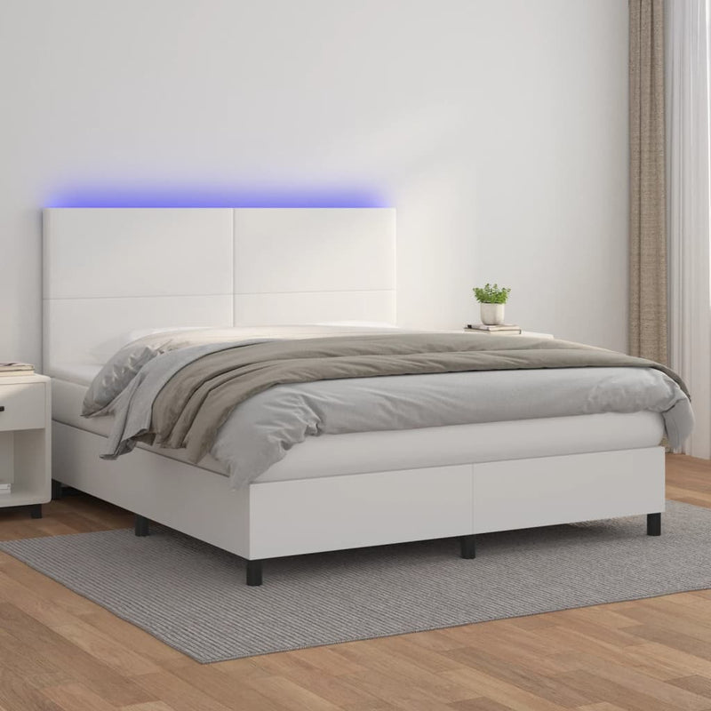 Boxspring met matras en LED kunstleer wit 180x200 cm