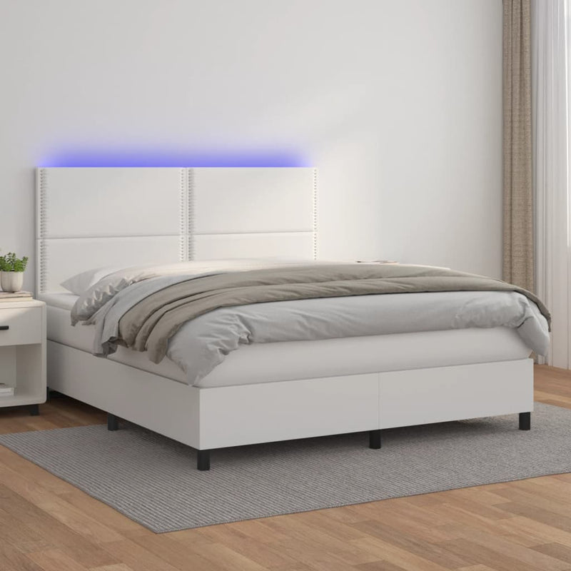 Boxspring met matras en LED kunstleer wit 160x200 cm