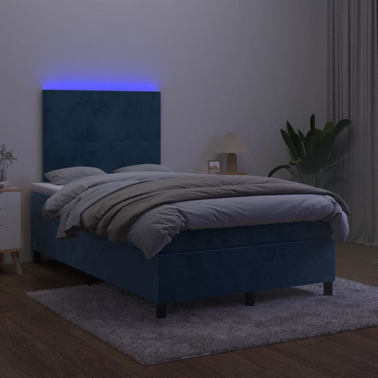 Boxspring met matras en LED fluweel donkerblauw 120x200 cm
