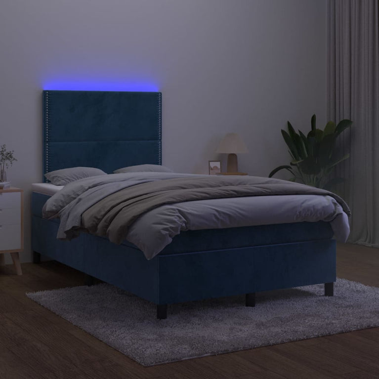 Boxspring met matras en LED fluweel donkerblauw 120x200 cm