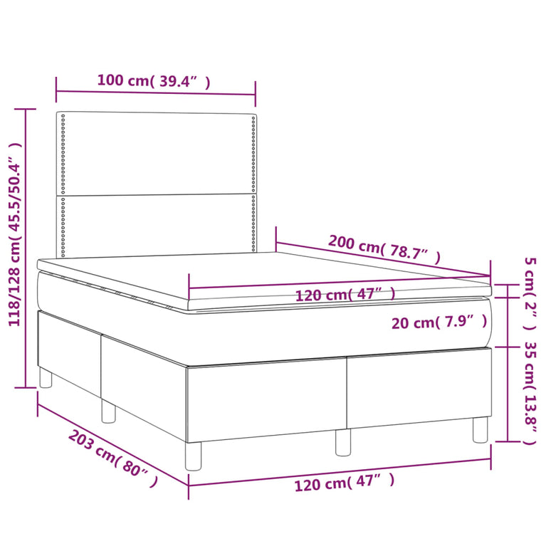 Boxspring met matras en LED fluweel donkerblauw 120x200 cm