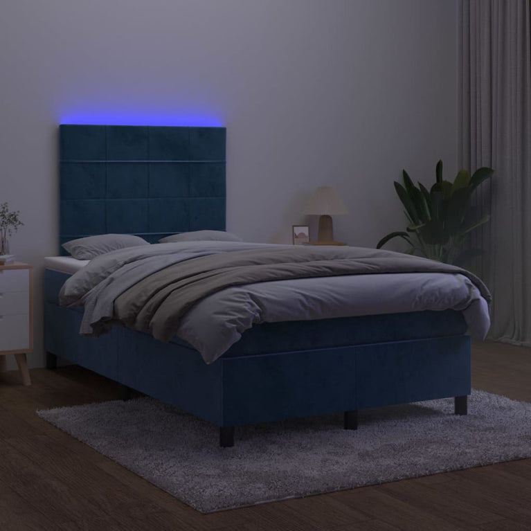 Boxspring met matras en LED fluweel donkerblauw 120x200 cm