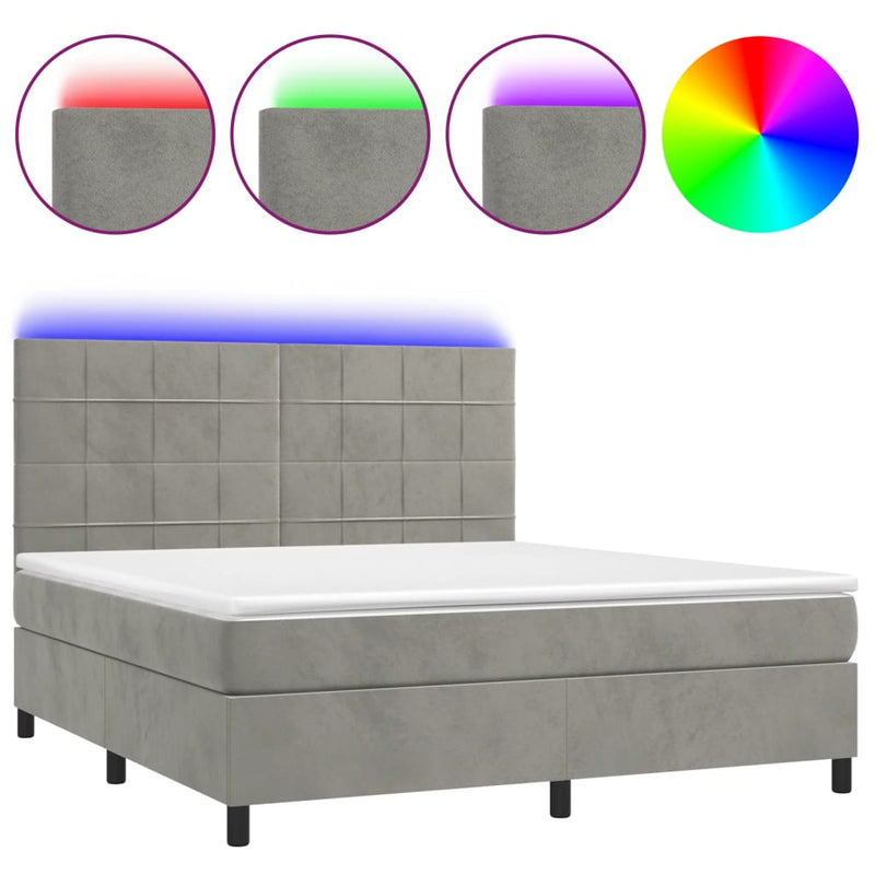 Boxspring met matras en LED fluweel lichtgrijs 180x200 cm